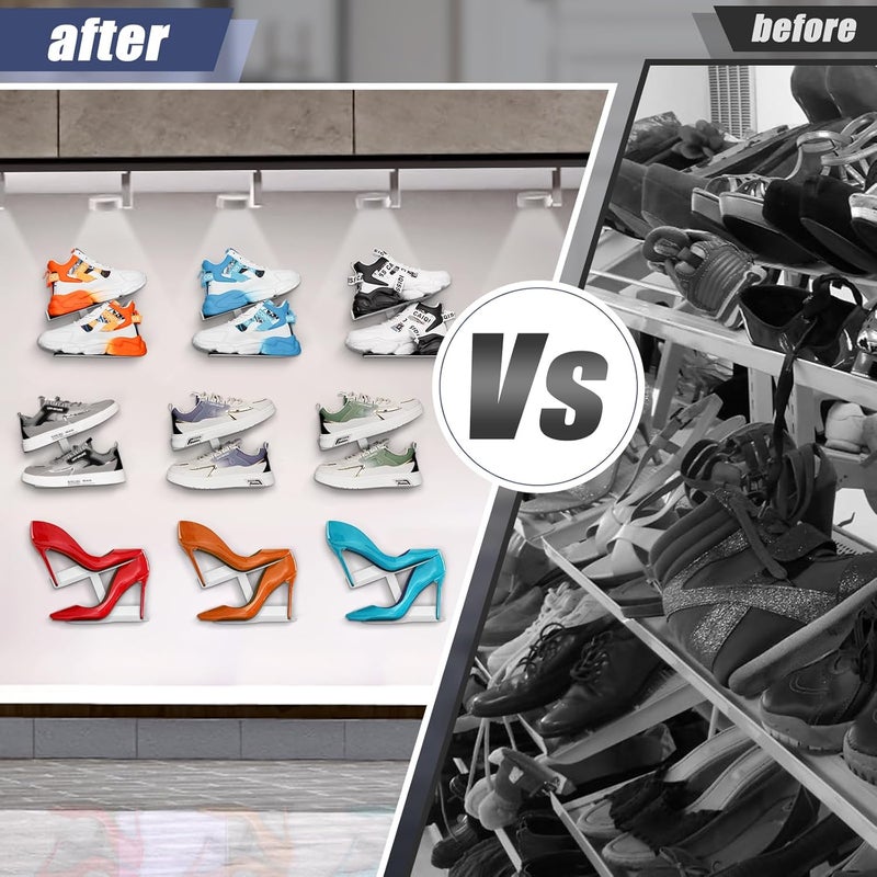 HANDSONIC 2 Pcs Floating Shoe Display Shelves for Wall Mount,H-Type Sturdy Levitating Shoe Wall Shelf,Sneaker Holders Rack for Shoes Collectors Advertising Exhibition Shoe Store Show Shoe Shelf for Wall White - Image 4